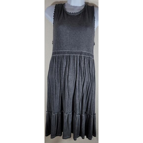 Uptown Ellie Gray Marled Sleeveless Peplum Dress Medium Crochet Back Lace Up - Picture 1 of 7